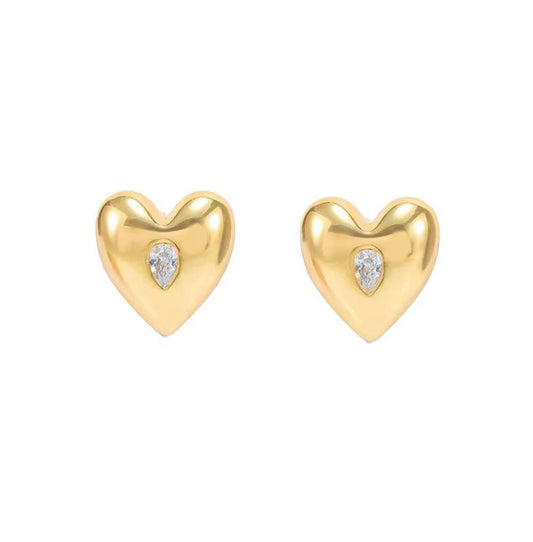 Wholesale Waterproof Non Tarnish Stainless Steel PVD 18K Gold Plated Zircon Stone Heart Shaped Stud Earrings