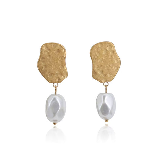 2025 New Design Wholesale Waterproof Stainless Steel PVD 18K Gold Plated Drop Baroque Pearl Earrings