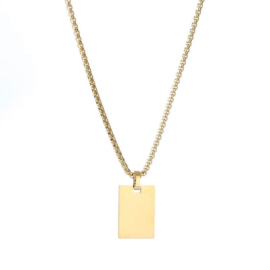 New Fashion Wholesale Non Tarnish PVD 18K Gold Plated Stainless Steel Customized Rectangle Blank Necklace for Engraving