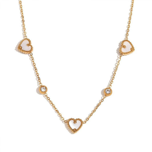 Wholesale 18K Gold Plated Fine Jewelry for Women Custom Engraved Stainless Steel Necklace Shells Heart-Shaped Pendant Parties