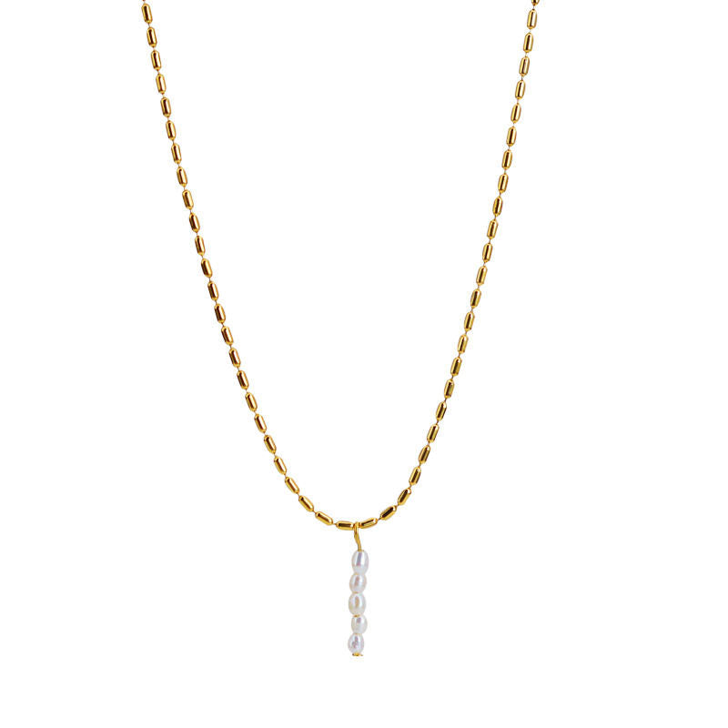 Versatile Pearl Tassel Geometric Pendant Necklace With Long Bead Chain Girlish Temperament Collarbone Chain Fashion Jewelry