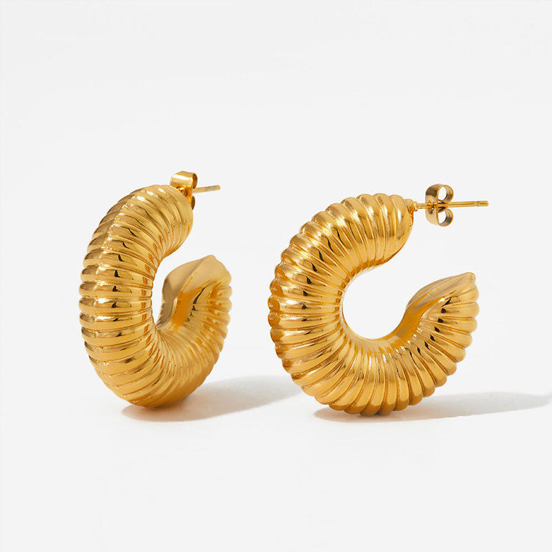Trendy 18K Gold Plated Waterproof Stainless Steel Large Screw Twisted Hoop Earrings Classic Chunky Hollow Stud Earrings for Women
