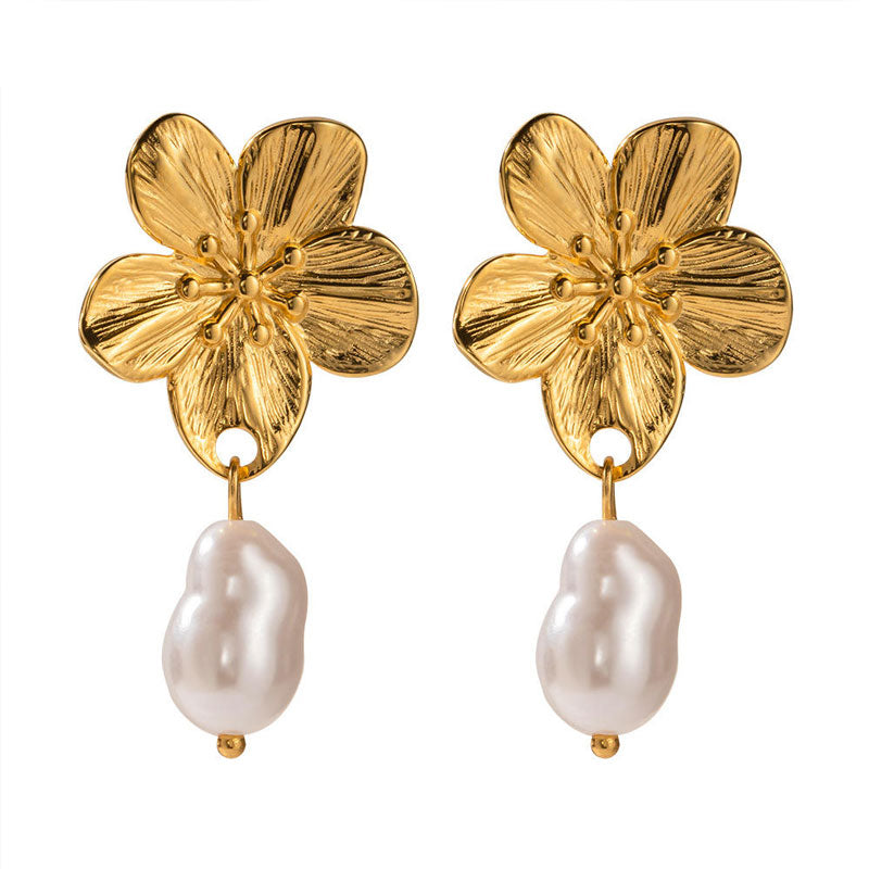 New European and American Hypoallergenic18K Gold-plated Flower Earrings with Fashionable Temperament Pearl Earrings for Women