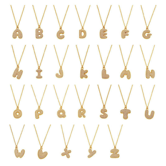 26 Letter Exaggerated Zircon Pendant Necklace Luxury PVD 18K Gold Plated 316L Stainless Steel Bubble Letter Charms Necklaces