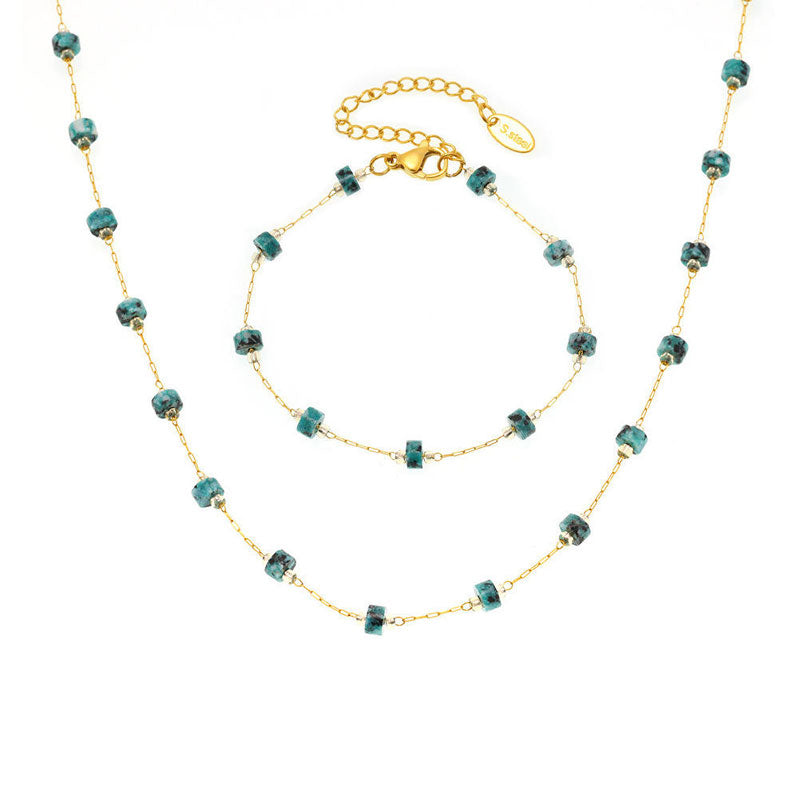 Trendy Anti Tarnish Gold Necklace 18K Real Stainless Steel Natural Stone Necklace Set for Women Girls