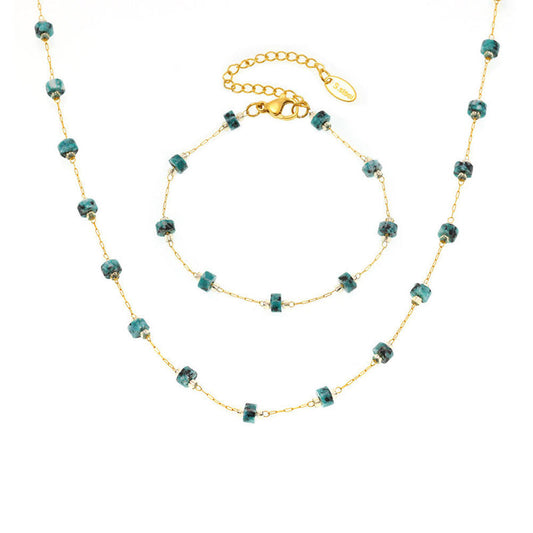 Trendy Anti Tarnish Gold Necklace 18K Real Stainless Steel Natural Stone Necklace Set for Women Girls