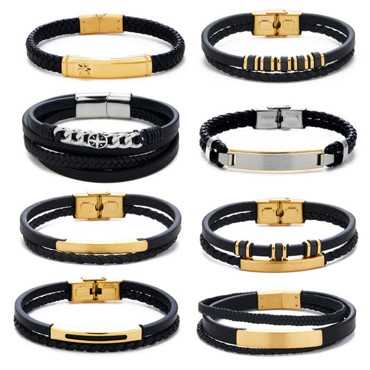 Leather & Steel Men's Bracelet